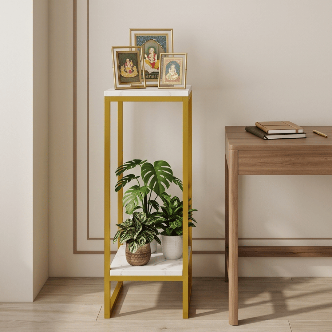 Modern Two Tier Golden White Plant Stand