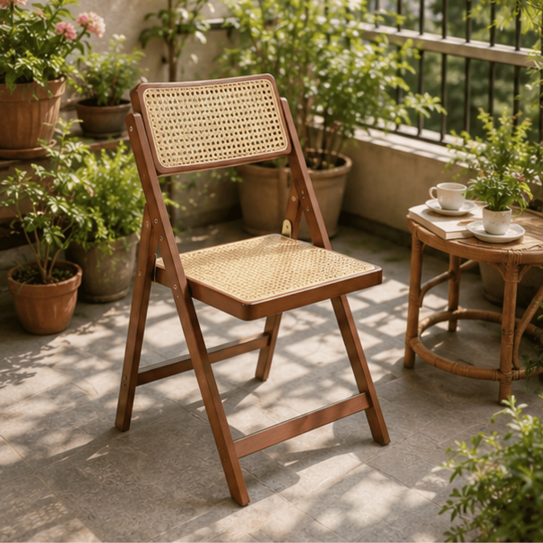 Solid Wood Frame Ergonomic Seating Rattan Folding Chair