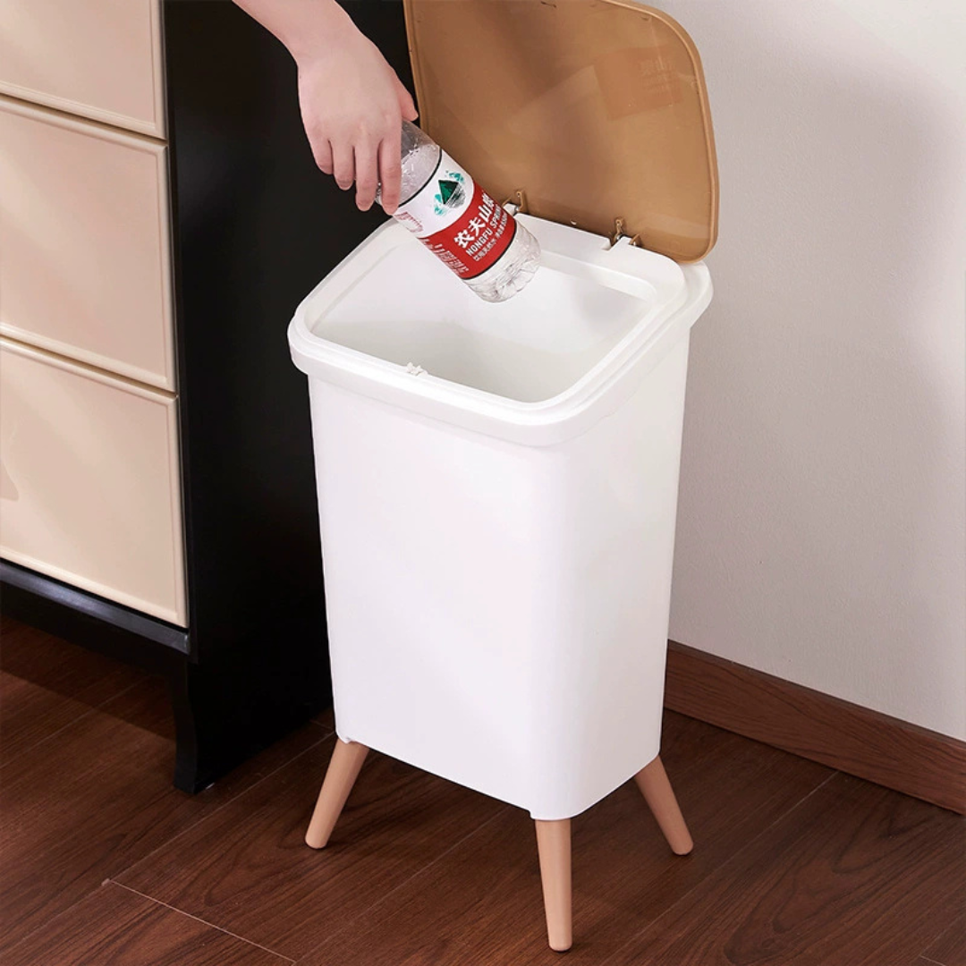 Nordic Style Elevated Push Button Flip Top Dustbin with Lid & Leg