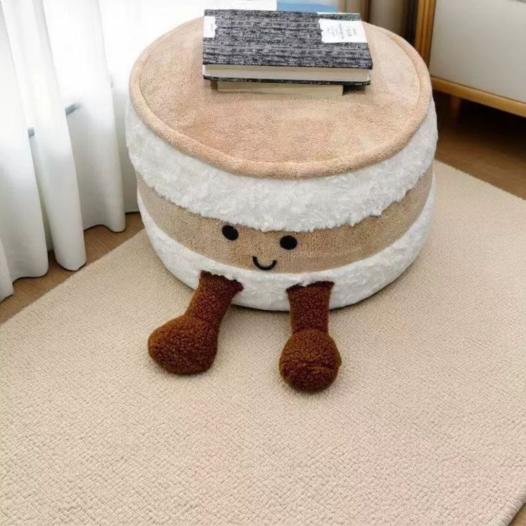 Homero Cute Cream Bread Pouf Plush Hamburger-Shaped Footstool