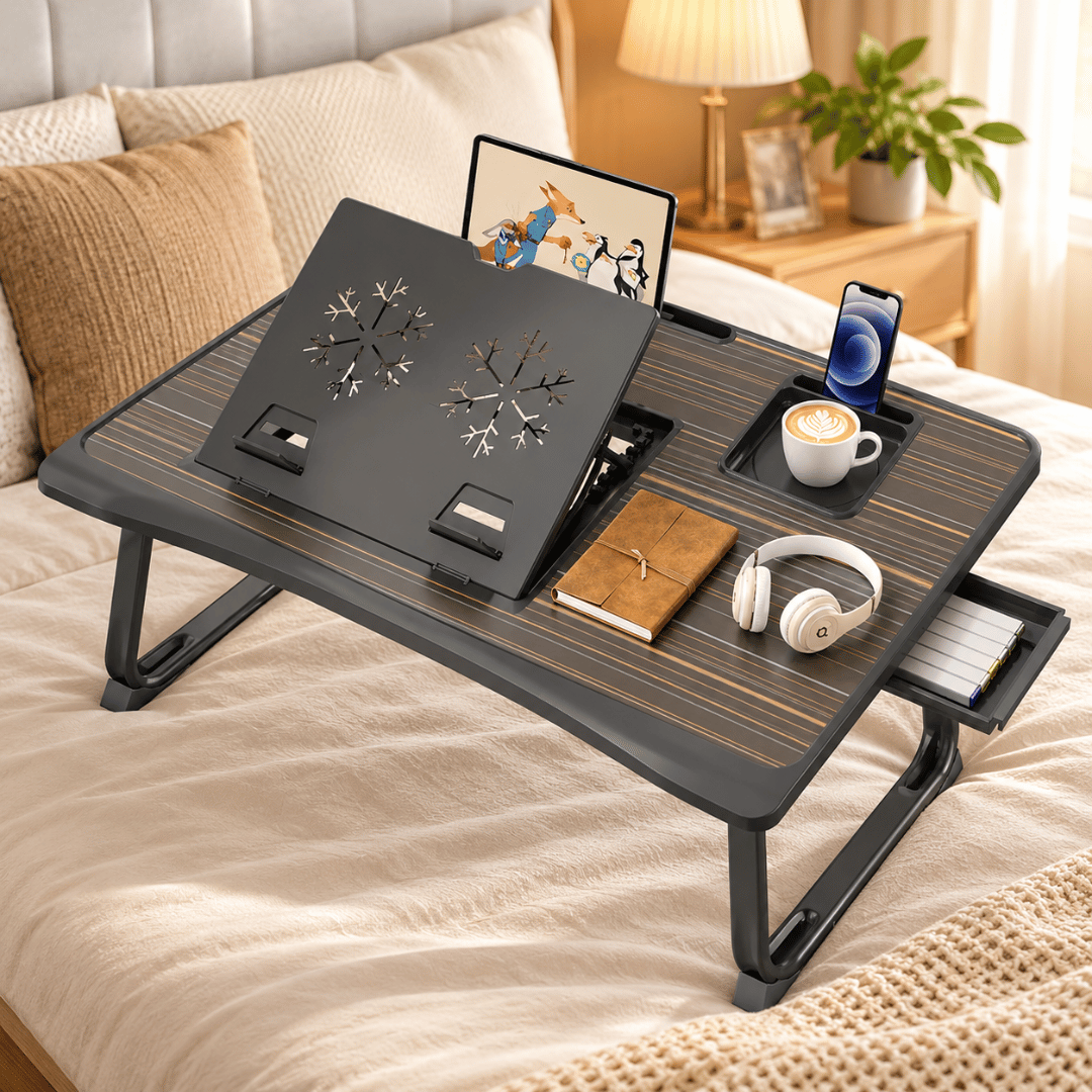 Multipurpose Wooden Laptop Desk with Tilting Panel and Foldable Legs