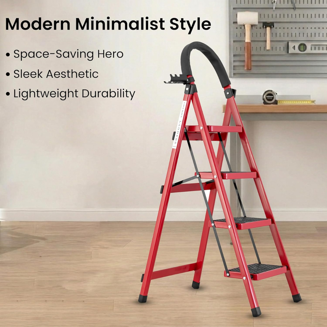 Heavy Duty Foldable Steel Step Ladder with Tool Tray and Safety Hand Grip