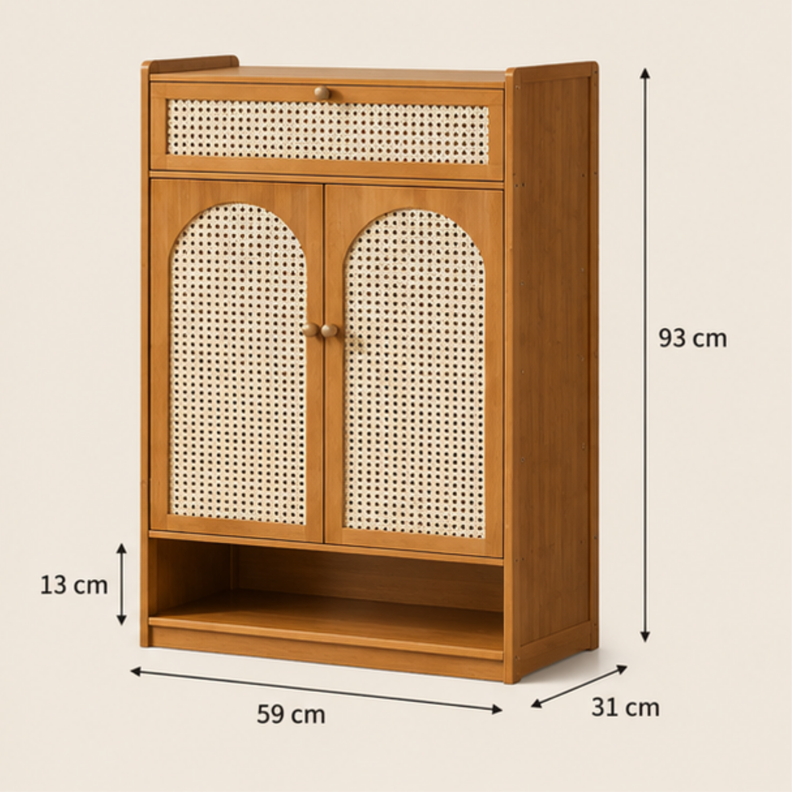 Bamboo Shoe Storage Cabinet with Rattan Mesh Doors and Drawer