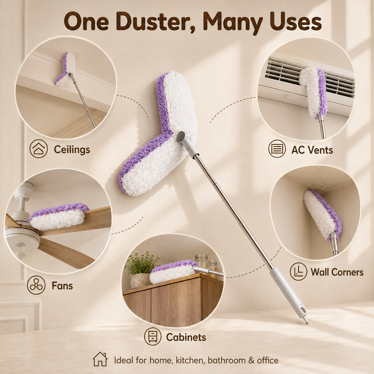 Extendable Dual Head Microfiber Duster with Bendable Cleaning Head