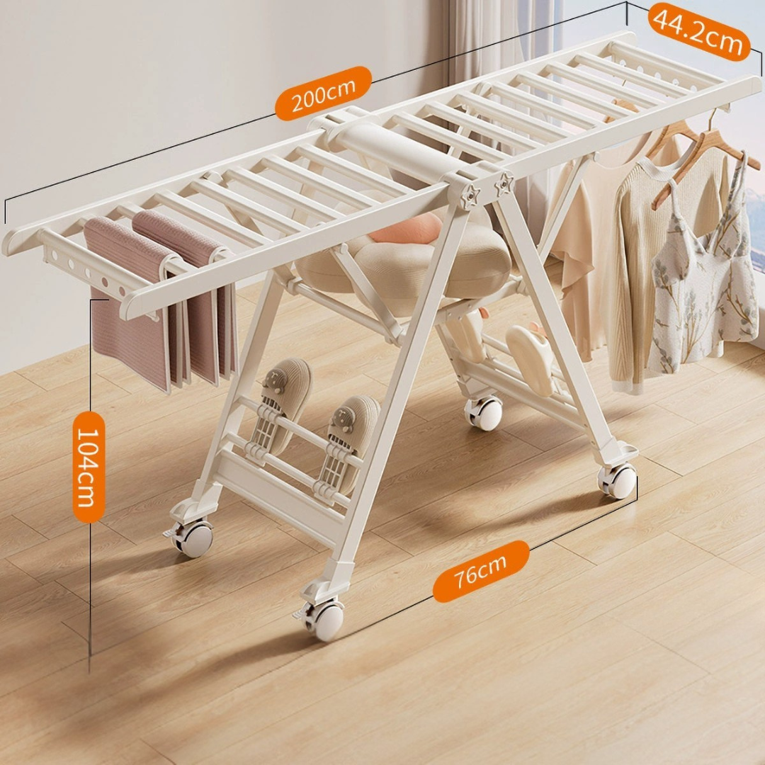 Foldable Heavy Duty Clothes Drying Rack with Wheels