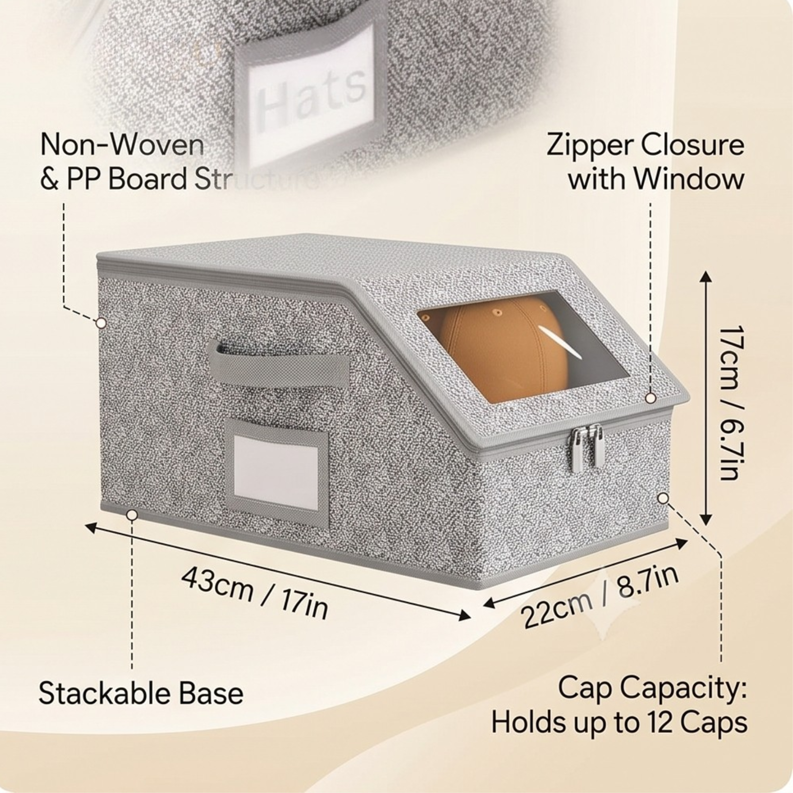 Large Capacity Hat Organizer Box with Clear Display Window