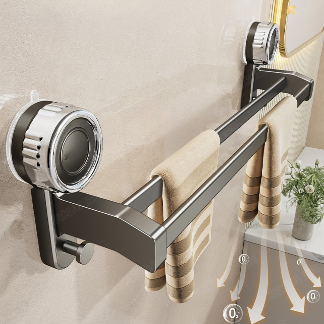 Premium Suction Cup Wide Spacing Aluminum Double Bar Towel Rack