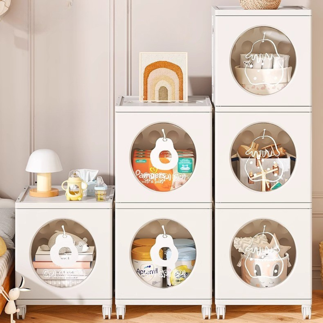 Foldable Multi Purpose Storage Cabinet with Wheels and Transparent Doors