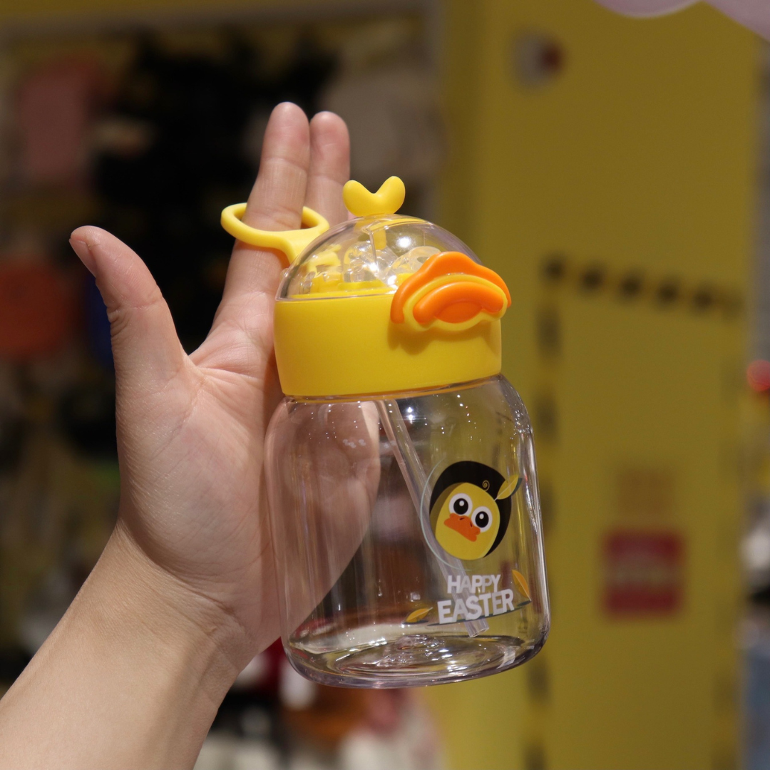 Eco-Friendly Straw Water Bottle with Fun Cartoon Design