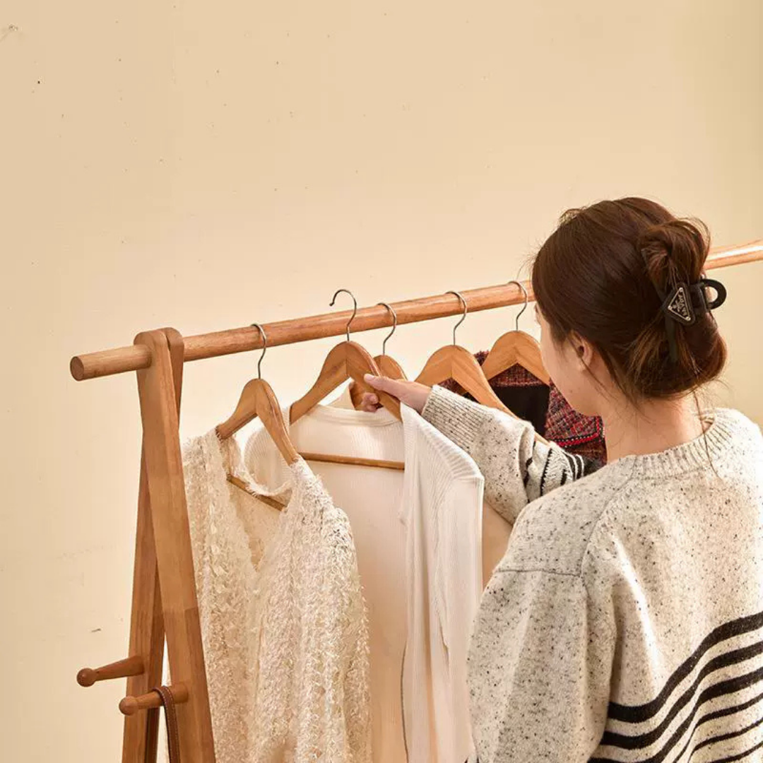 HOMERO Elegant Solid Wood Standing Foldable Organizer Rack