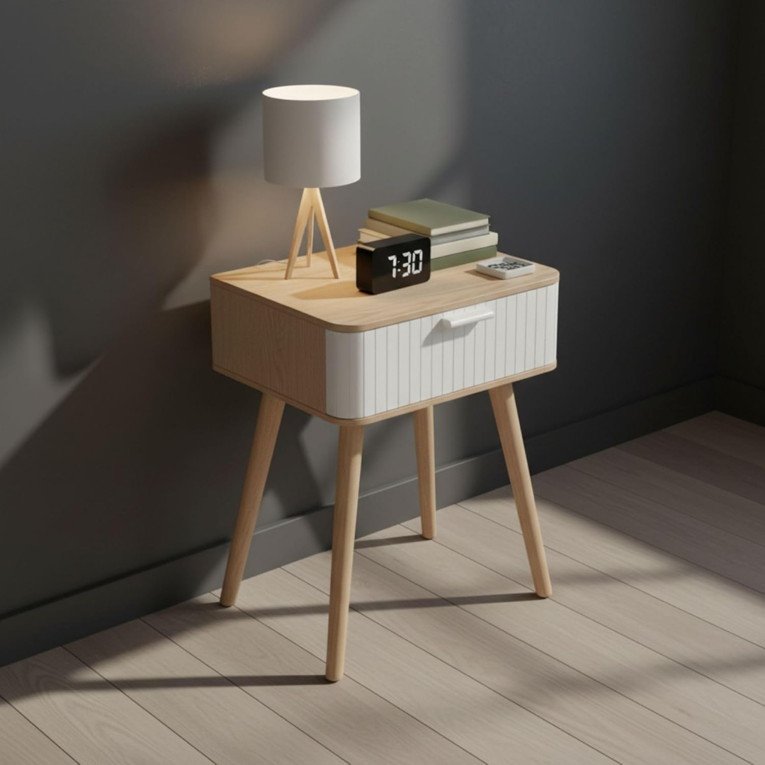 Nordic Bedside Table with Multi-Use Storage Drawer