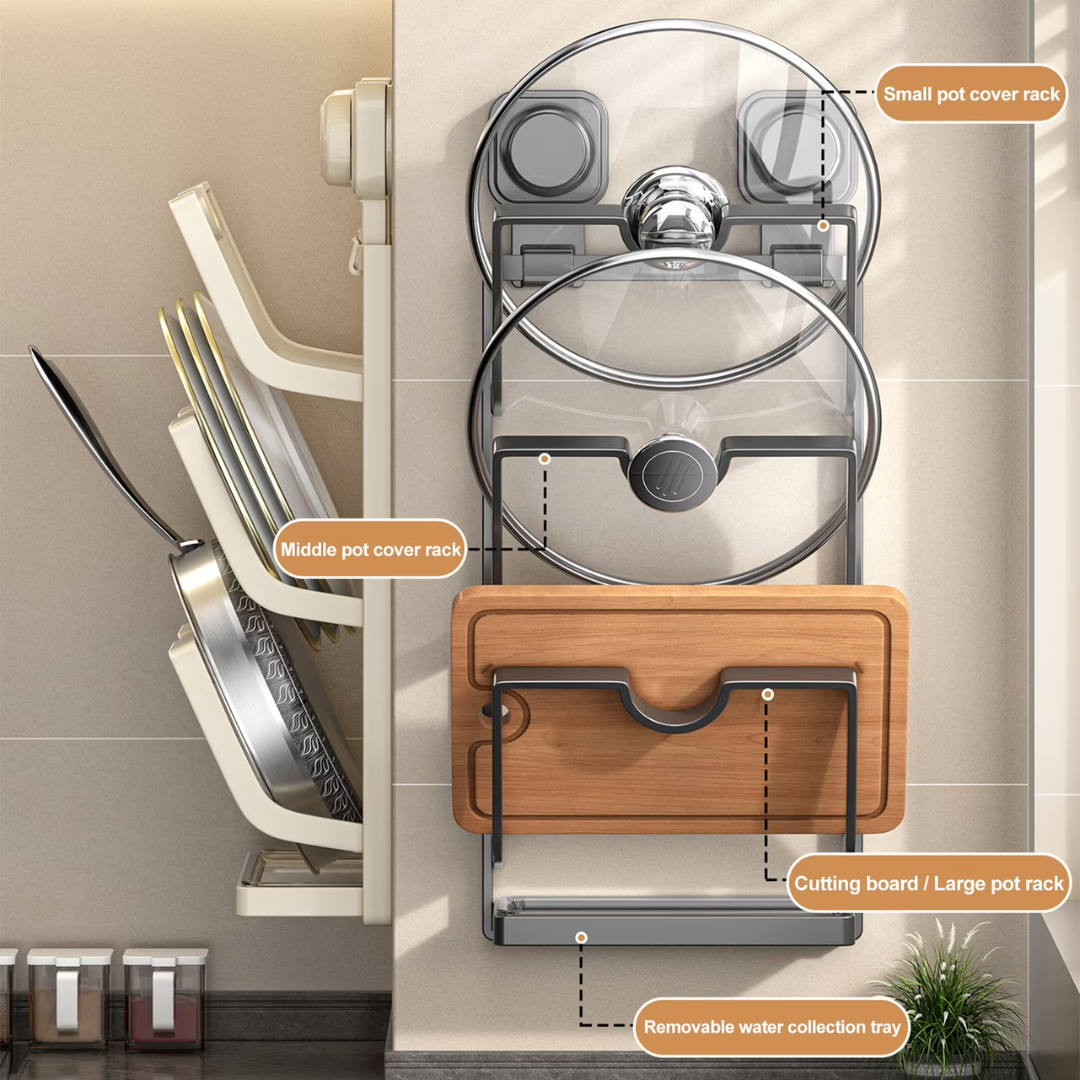 Multi-Use Carbon Steel Wall Mounted Pot Lid Organizer Rack