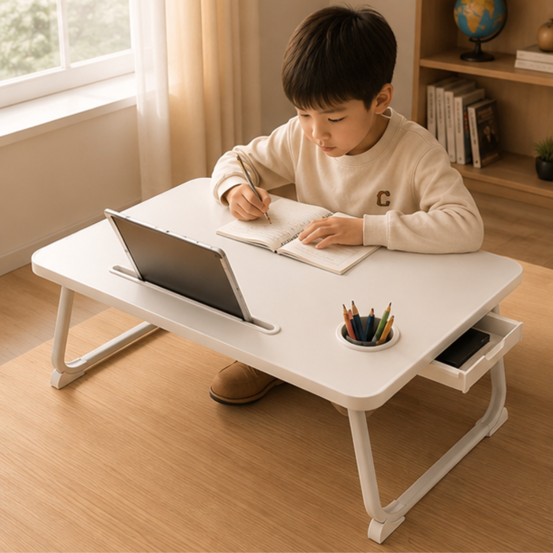Multipurpose Foldable Computer Study Table with Drawer Slot and Cup Holder