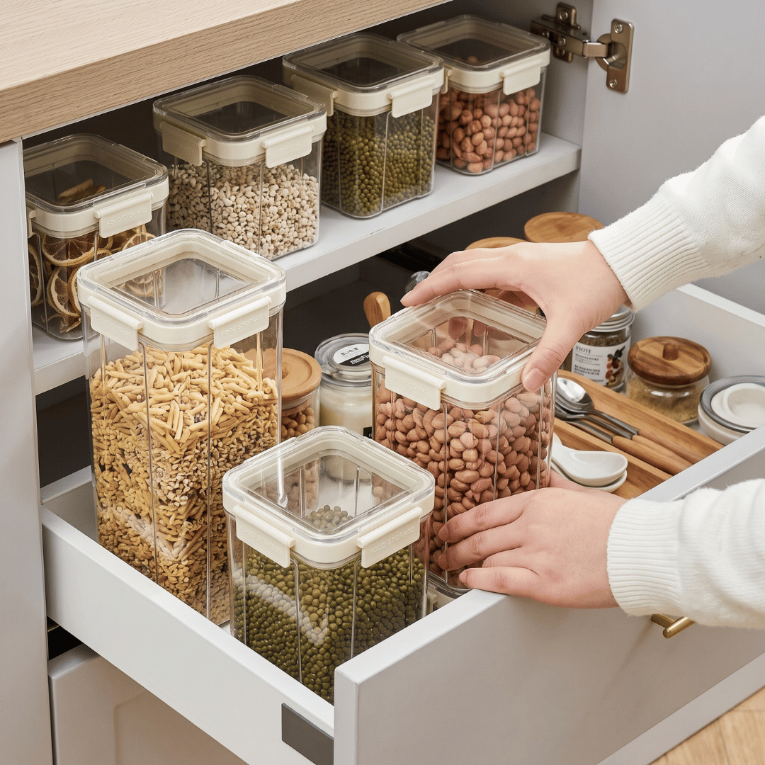 Multipurpose Transparent Grains Storage Jar with Airtight Lid