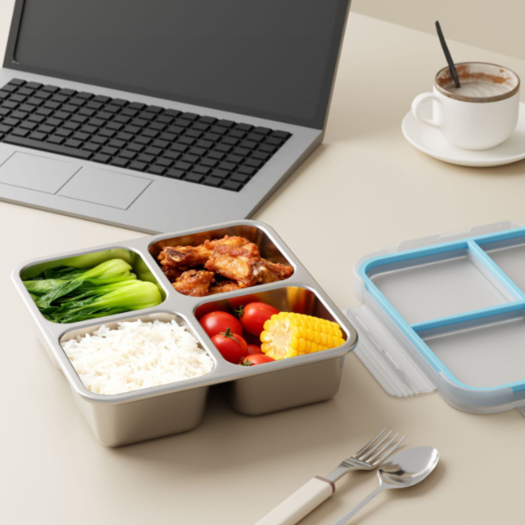 Stainless Steel 4 Compartment Airtight Lunch Box - 720ML