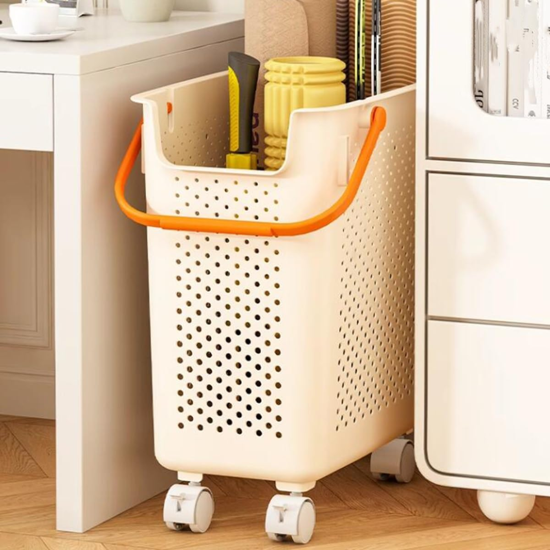 Elegant Rolling Basket with Handles and Wheels