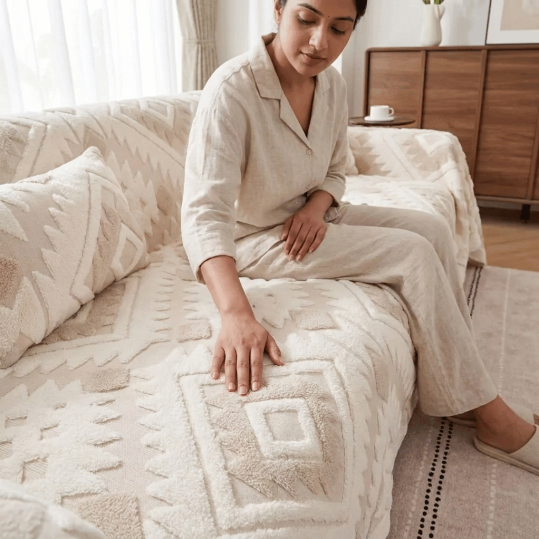 Diamond Pattern Elegant Reversible Chenille Fabric Throw Sofa Cover