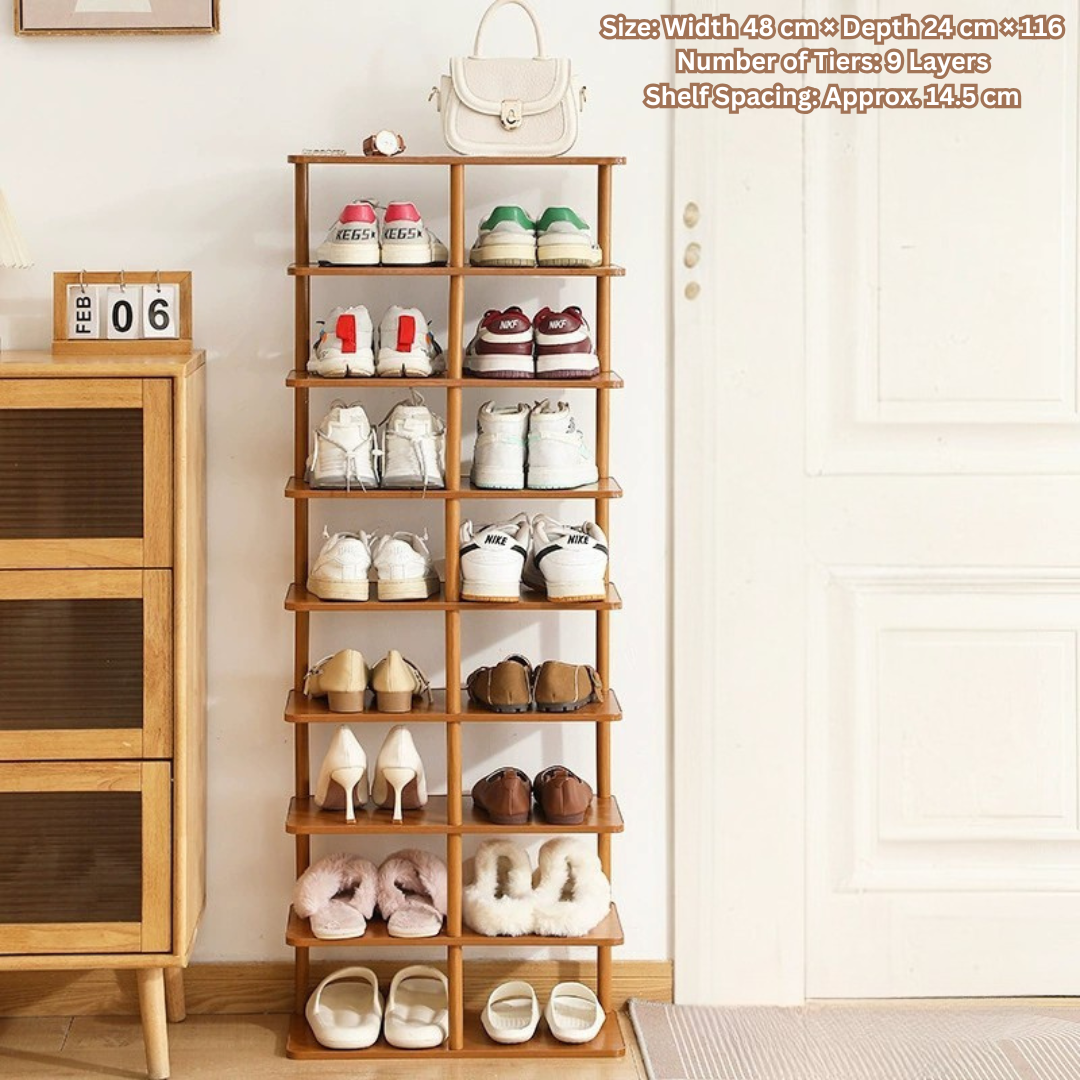 9-Tier Space Saving Multipurpose Wooden Shoe Rack