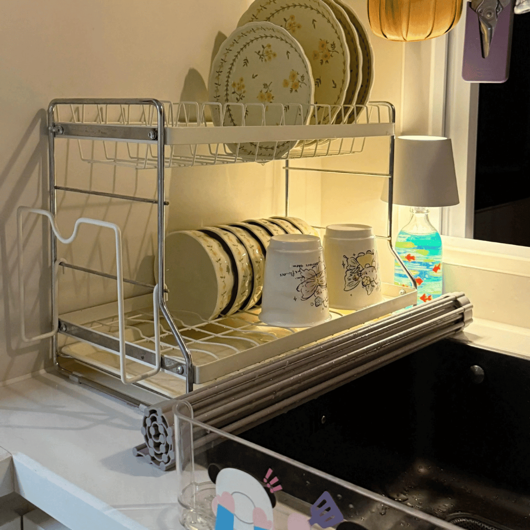 Multifunctional Kitchen Dish Organizer with Removable Drain Tray