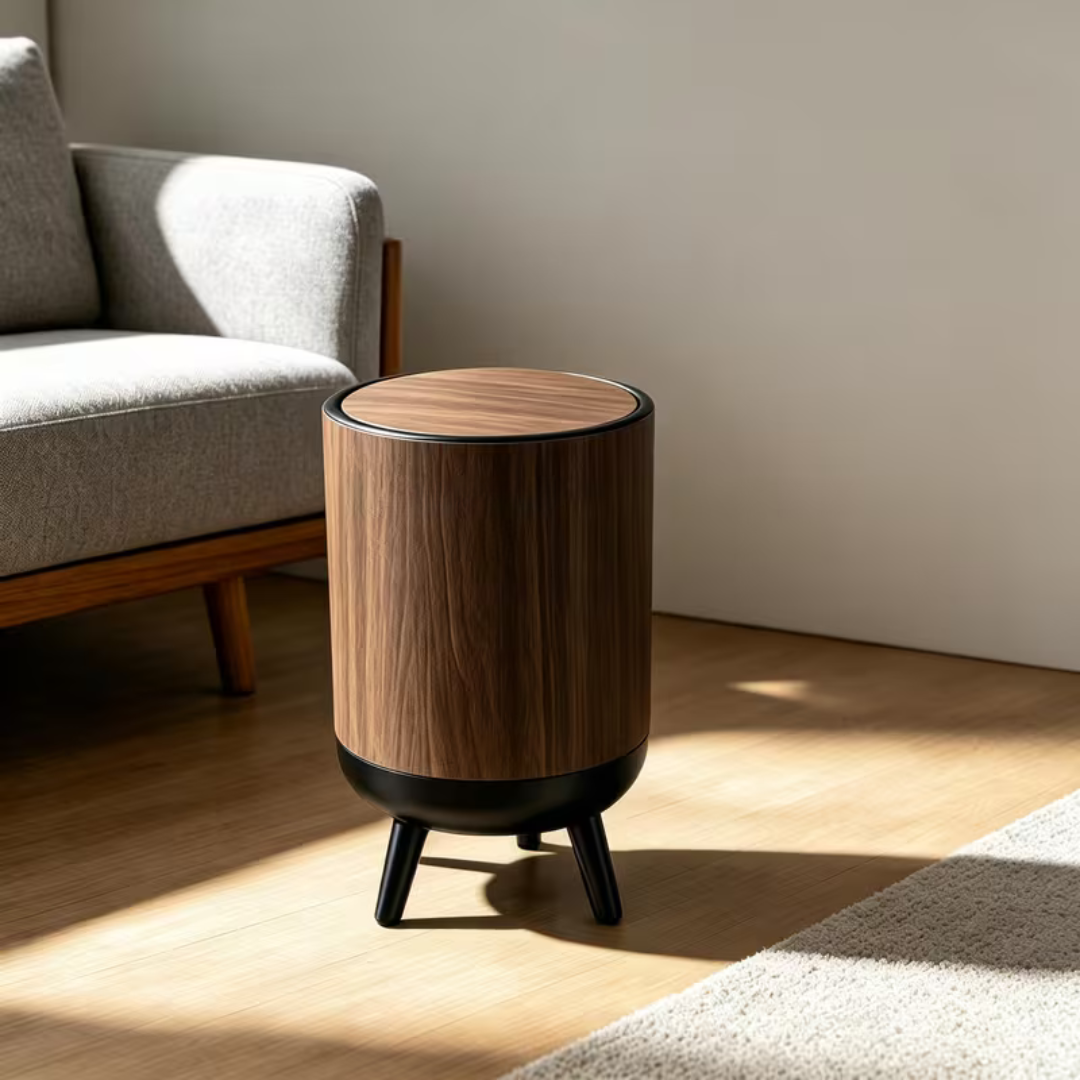 Nordic Style Wooden Grain Elevated Trash Can - 15L Capacity