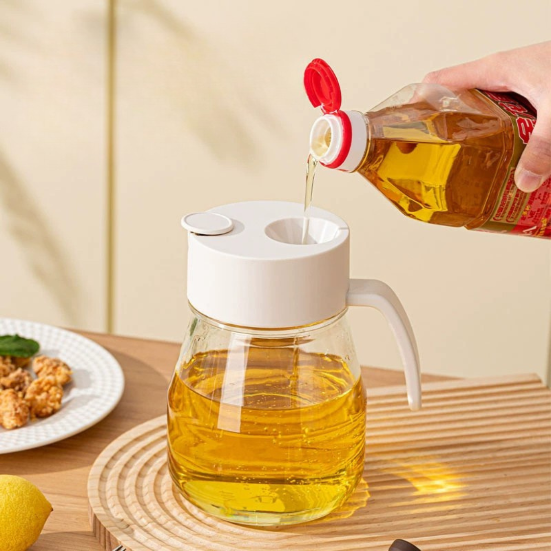 Automatic Flip Lid Glass Oil Dispenser Bottle - 900ml