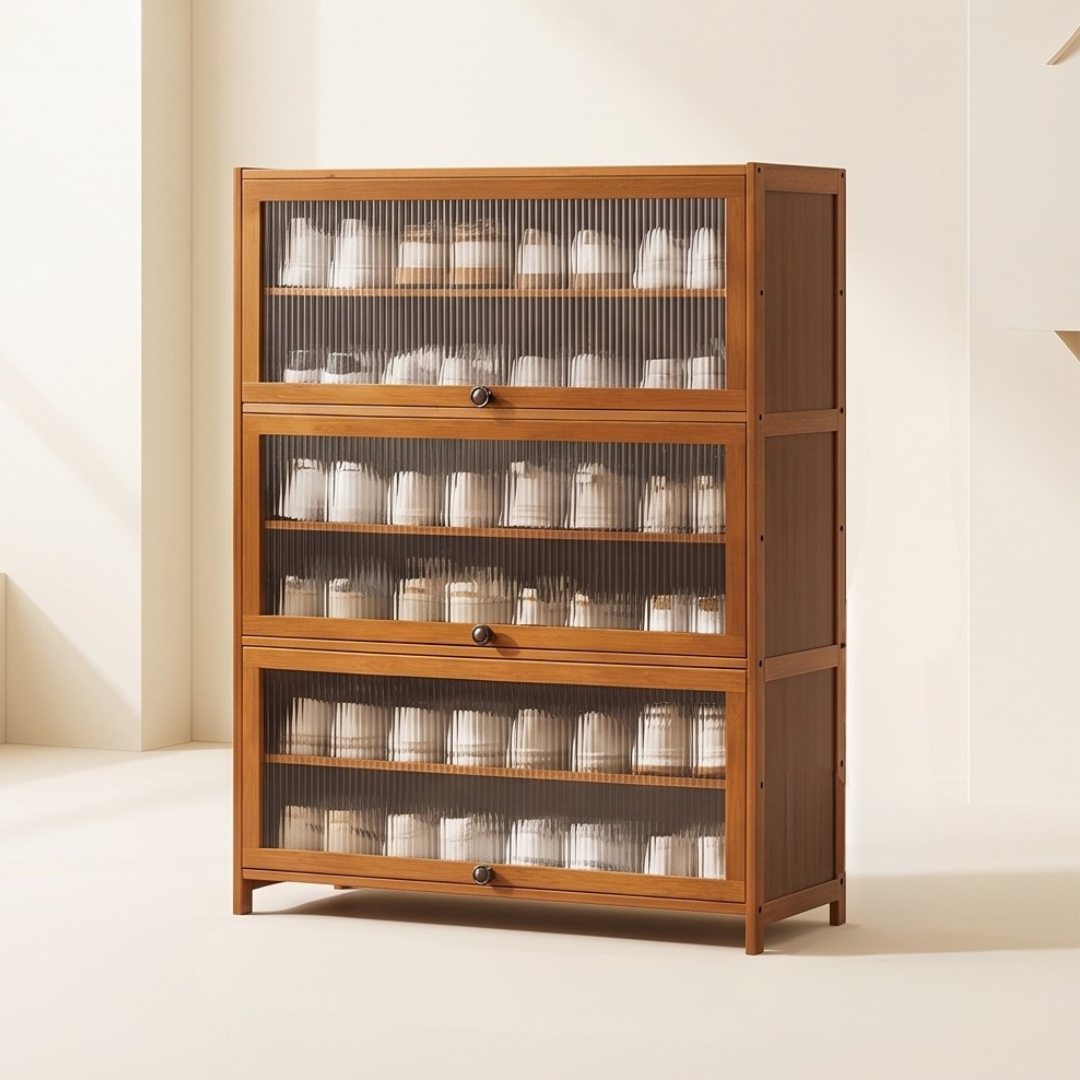 Multi-Tier Bamboo Shoe Rack with Transparent Flap Door