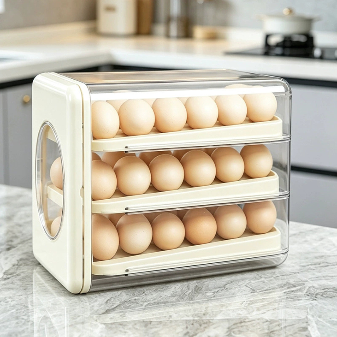 Automatic Transparent Drawer Rolling Egg Storage Organizer