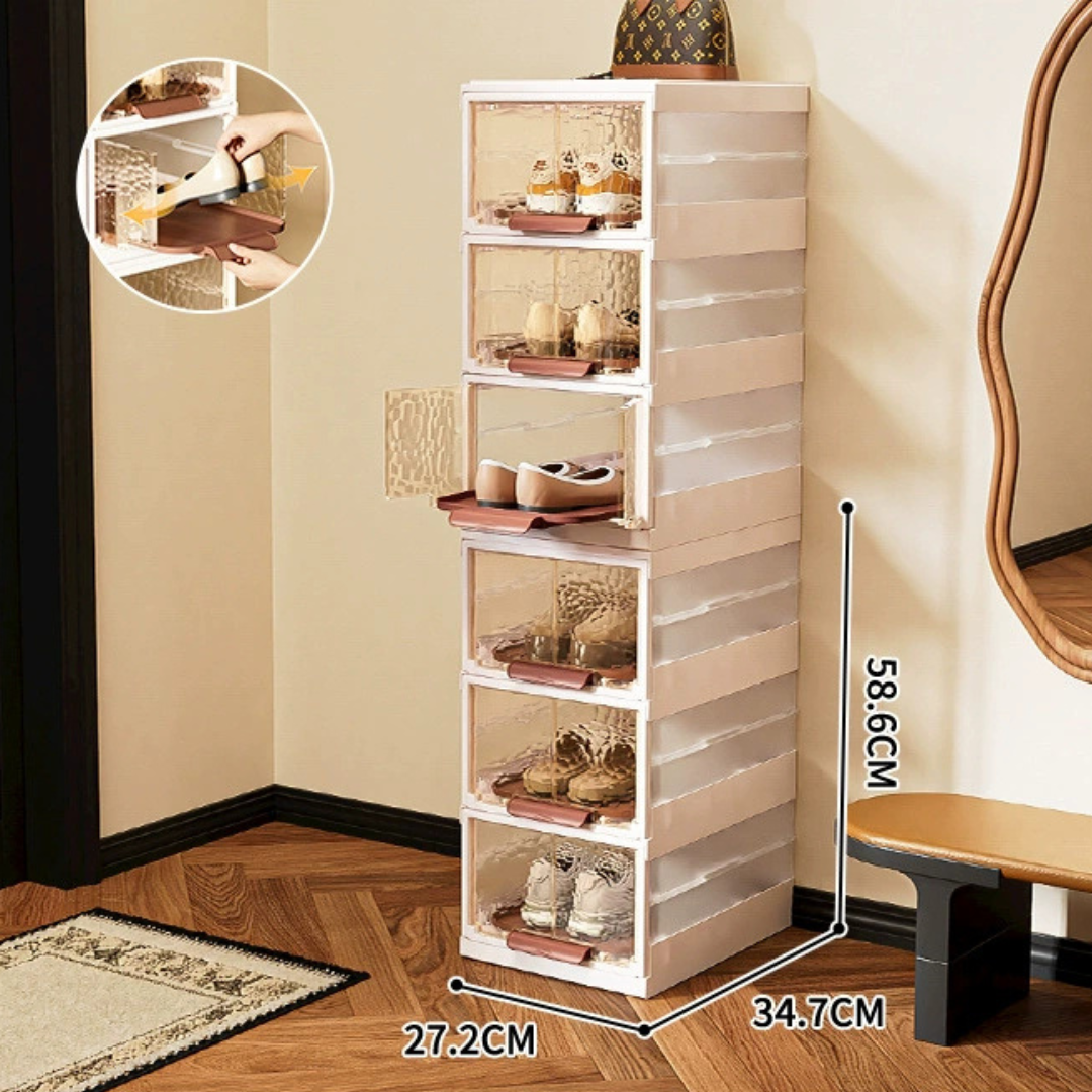 Transparent Door Foldable Stackable Plastic Shoe Rack Organizer