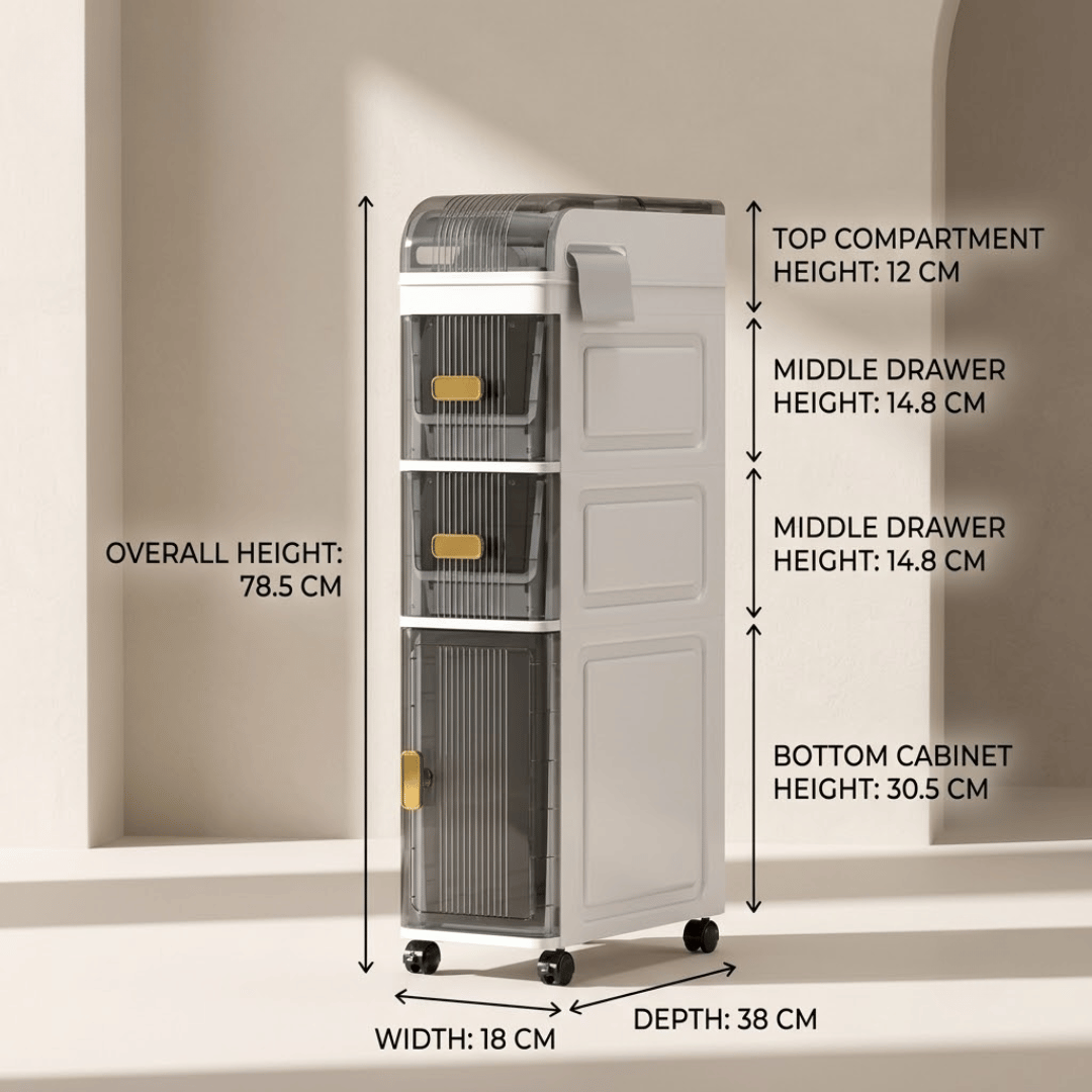 Multi Layer Narrow Gap Storage Organizer with Transparent Drawers