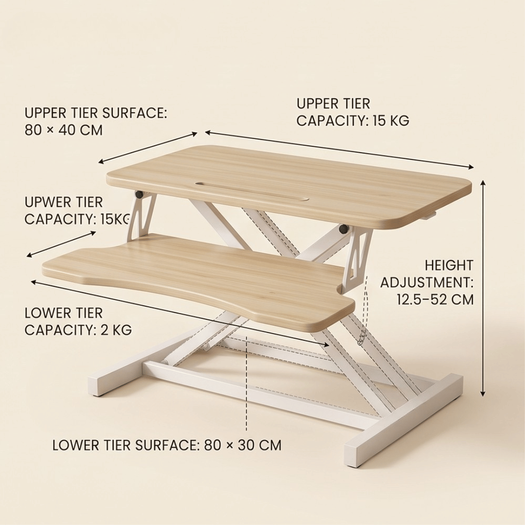 Multi-Functional Ergonomic Height Adjustable Desk Riser With Removable Keyboard Tray