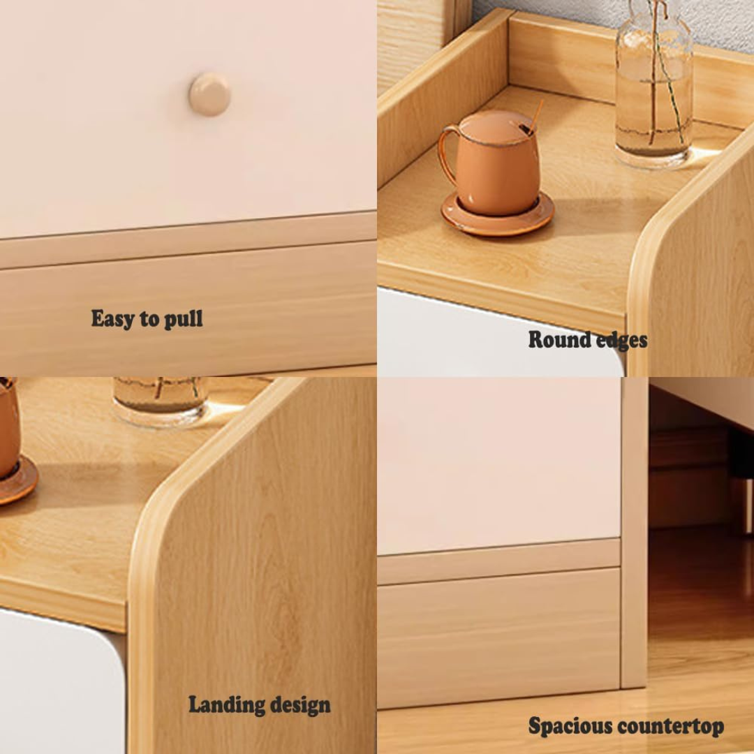 Modern Wooden Bedside Table with Drawer Open Storage Shelf