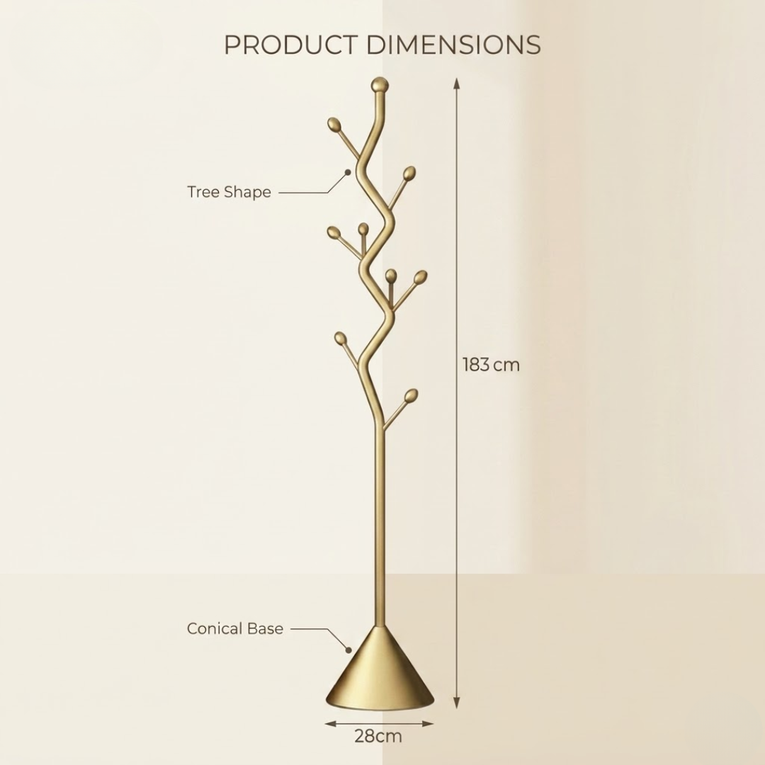 Modern Gold Finish Tree Shape Multi Hook Metal Coat Rack