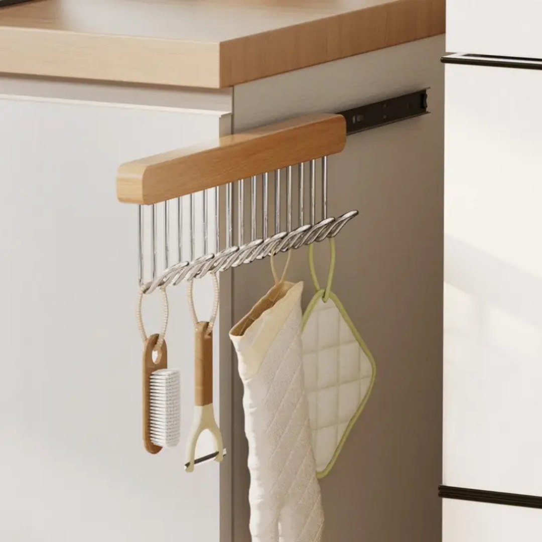 Homero Wooden Pull-Out Sliding Closet Organizer 12 Hooks