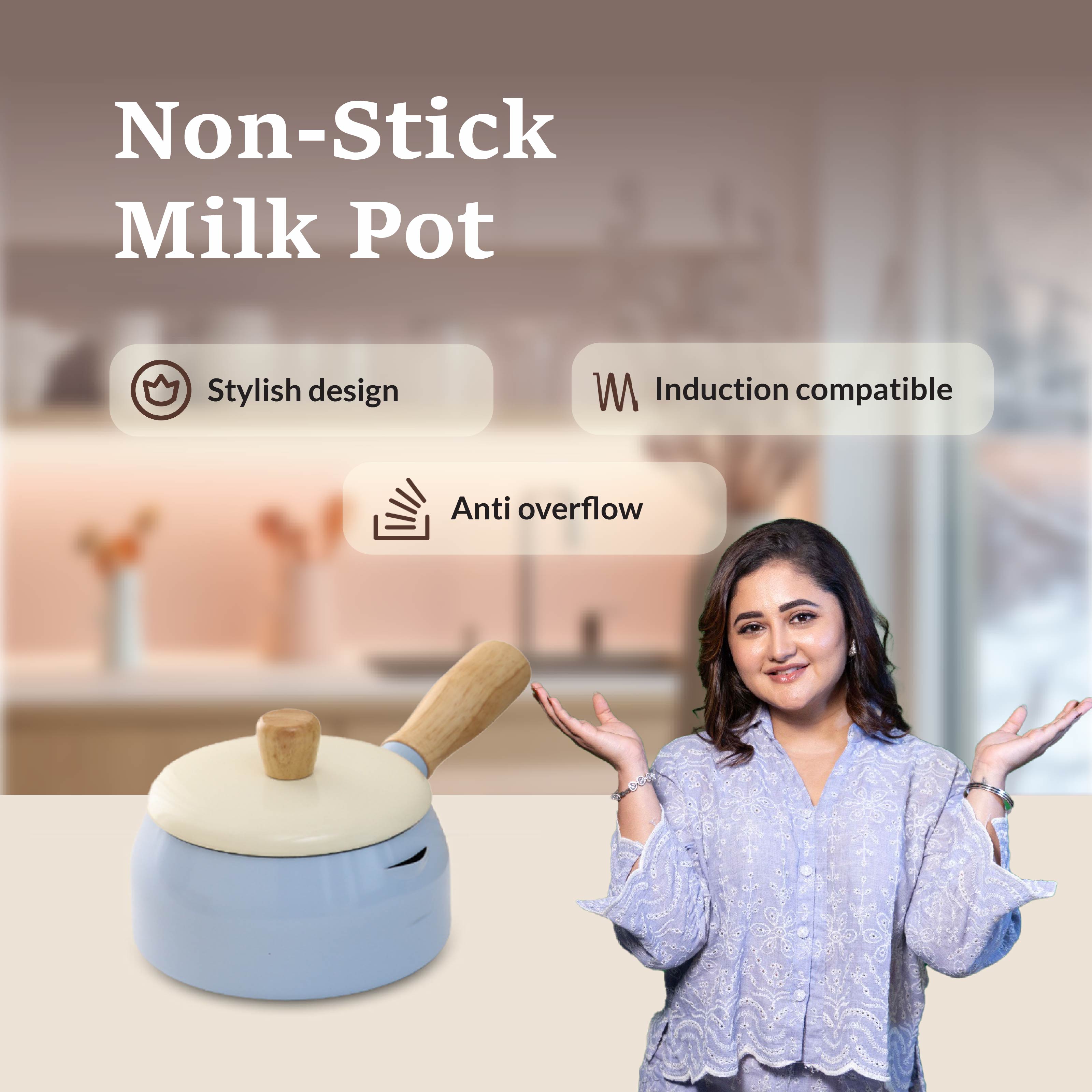 Japanese Style Non-Stick Milk-Pot with Wooden Handle