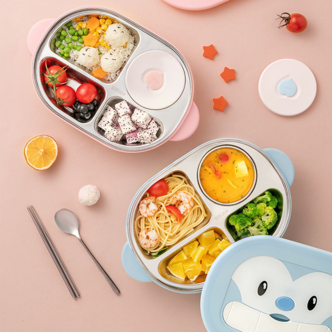 Homero 4-Compartment Cute Monkey Kids Stainless Steel Lunch Box