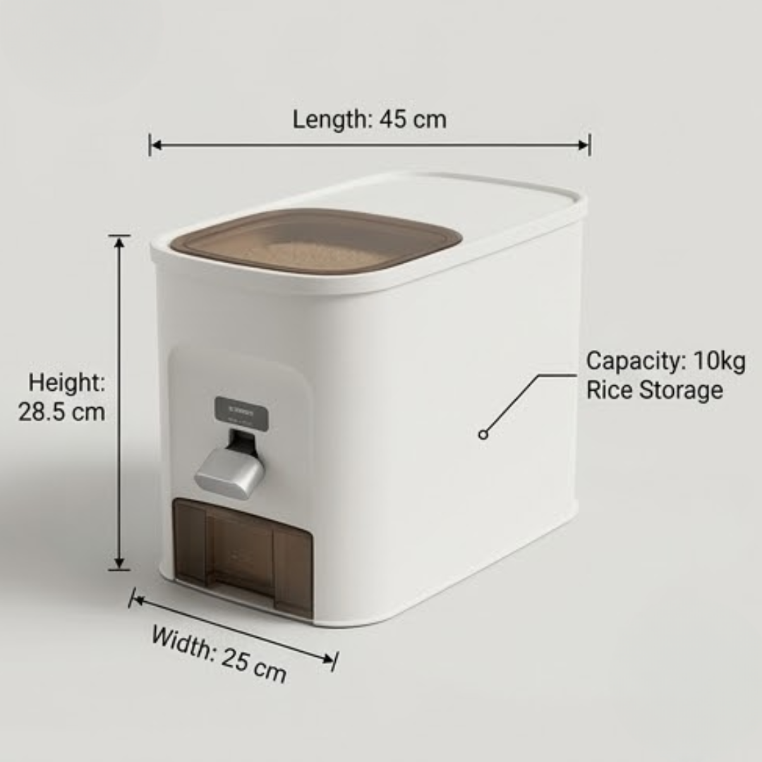 Airtight Quantitative Rice Storage Container with One Touch Dispenser (10kg)