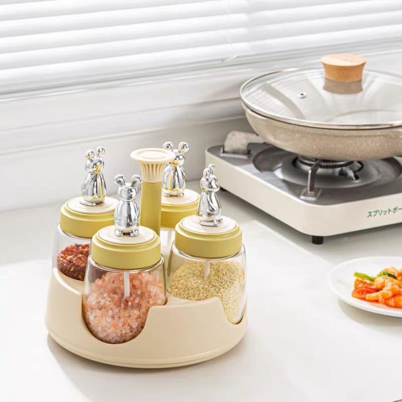 HOMERO 360 Degree Rotating Glass Bottle Organizer Spice Rack Set - 310ml