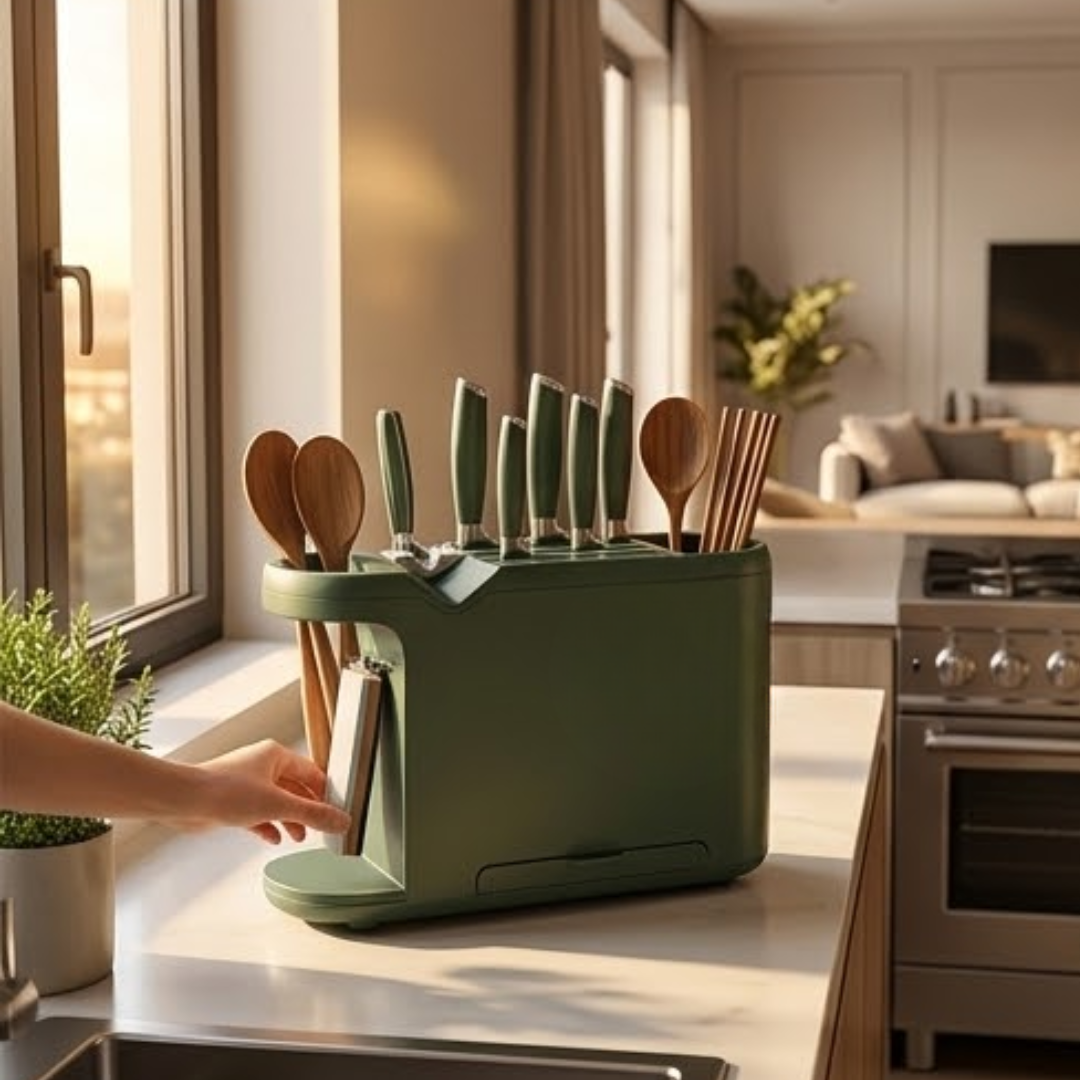 Multifunctional Kitchen Knife Holder with Chopping Board Organizer and Whetstone
