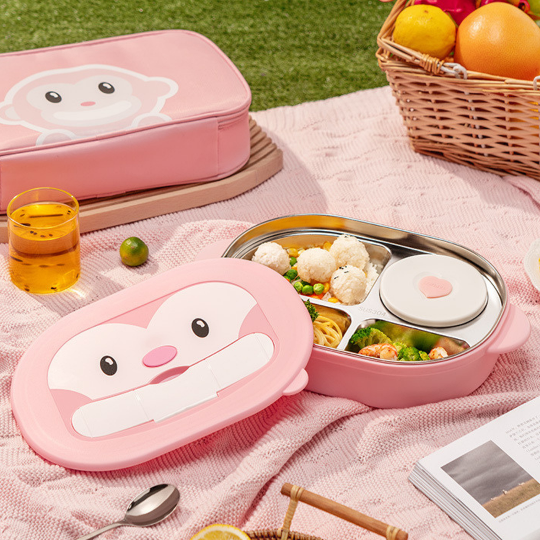 Homero 4-Compartment Cute Monkey Kids Stainless Steel Lunch Box