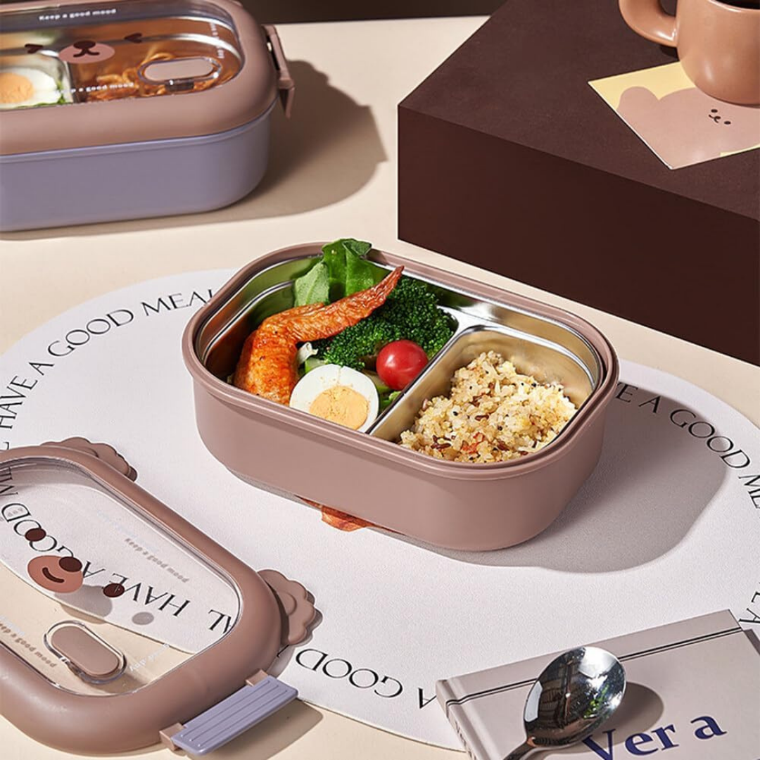 HOMERO Brown Bear Cartoon Stainless Steel Bento Lunch Box - 1000ml
