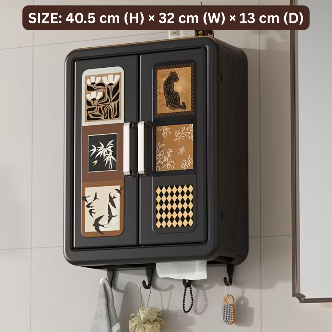 Homero Vintage Style Double Door Wall Mounted Storage Box with Hooks