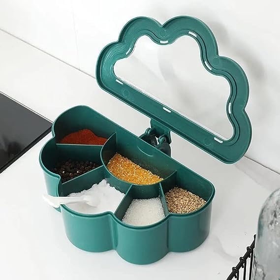 6 Compartment Spice Storage Box with Spoons Transparent Lid