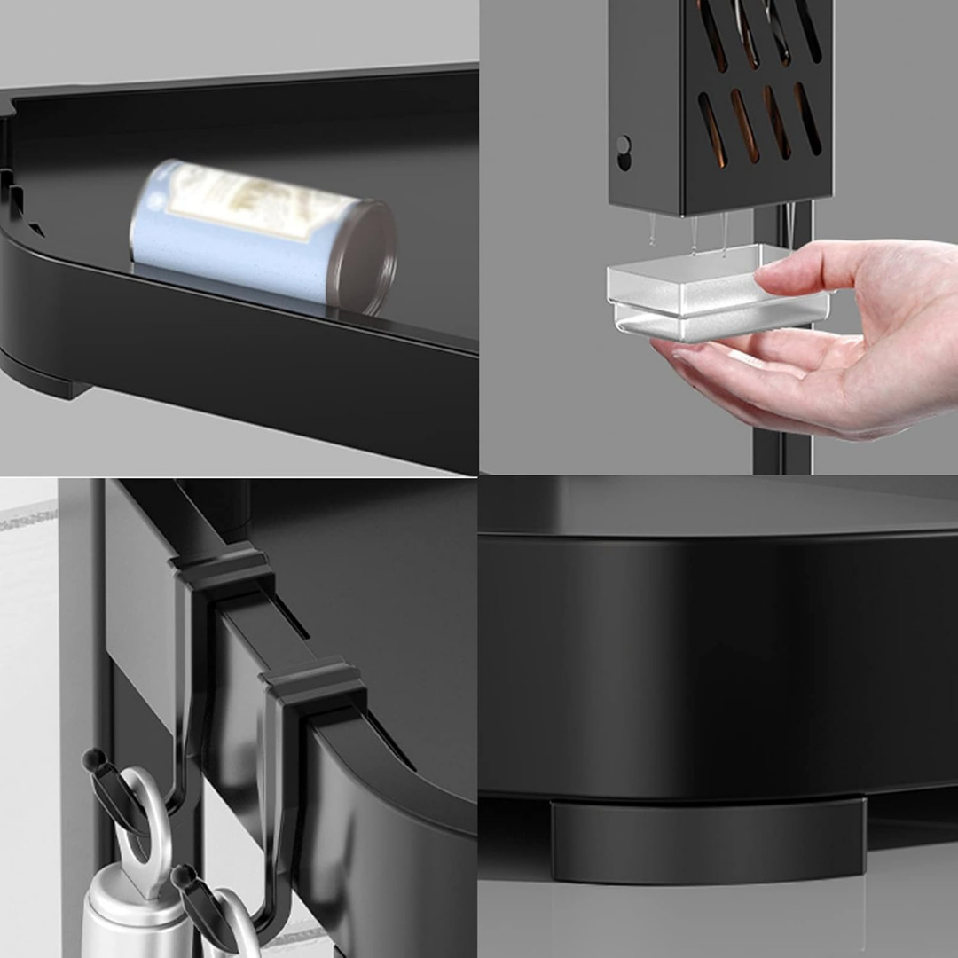 Homero Three-Layer Stainless Steel Kitchen Spice Rack with Safe Knife Slot and Multi-Use Setup