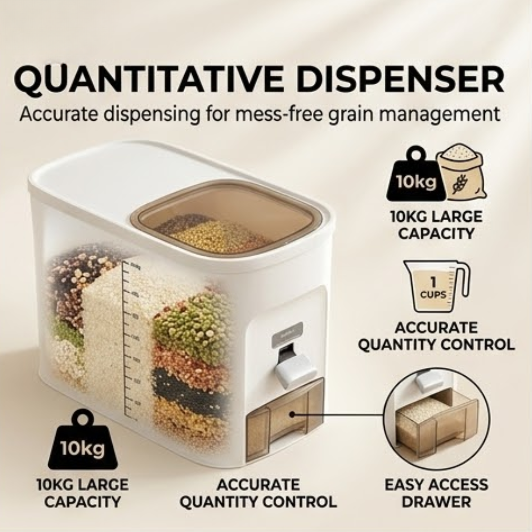 Airtight Quantitative Rice Storage Container with One Touch Dispenser (10kg)