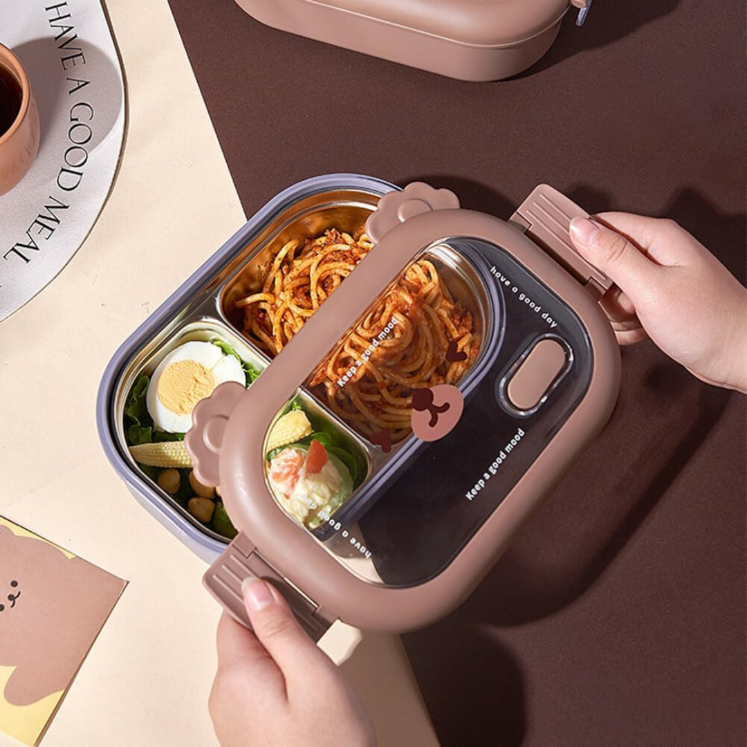 HOMERO Brown Bear Cartoon Stainless Steel Bento Lunch Box - 1000ml