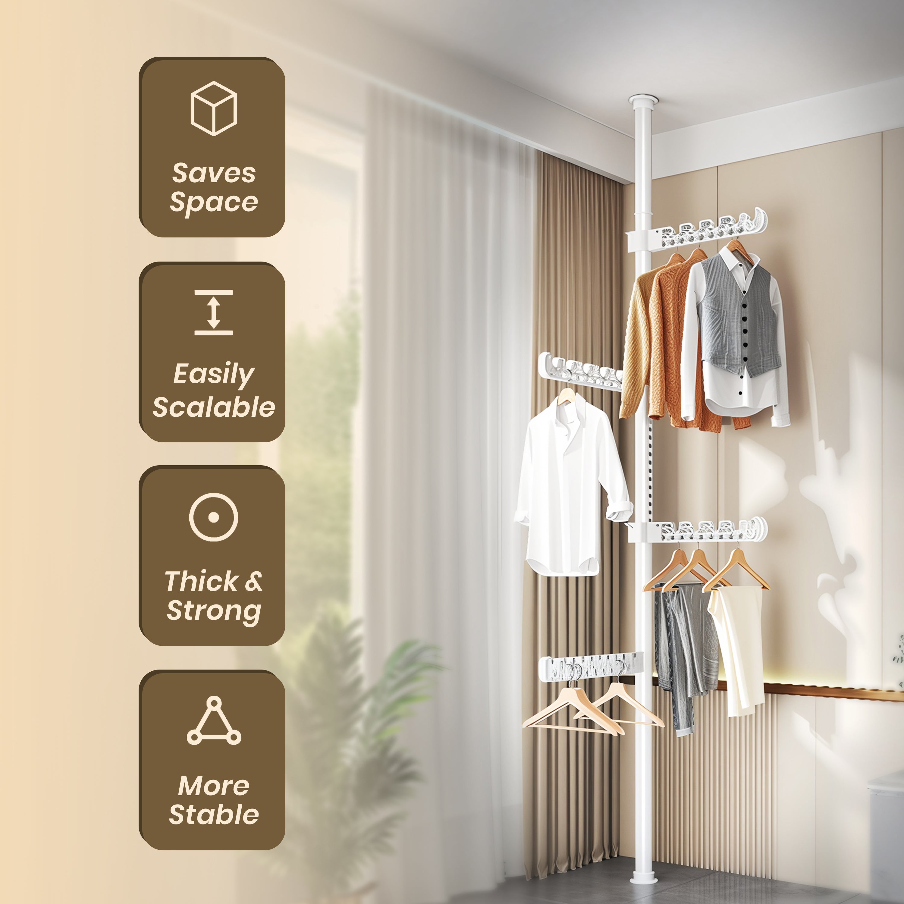 Homero Multi-Wing Heavy-Duty Telescopic Clothes Rack - Matte Black 3.1 Meter