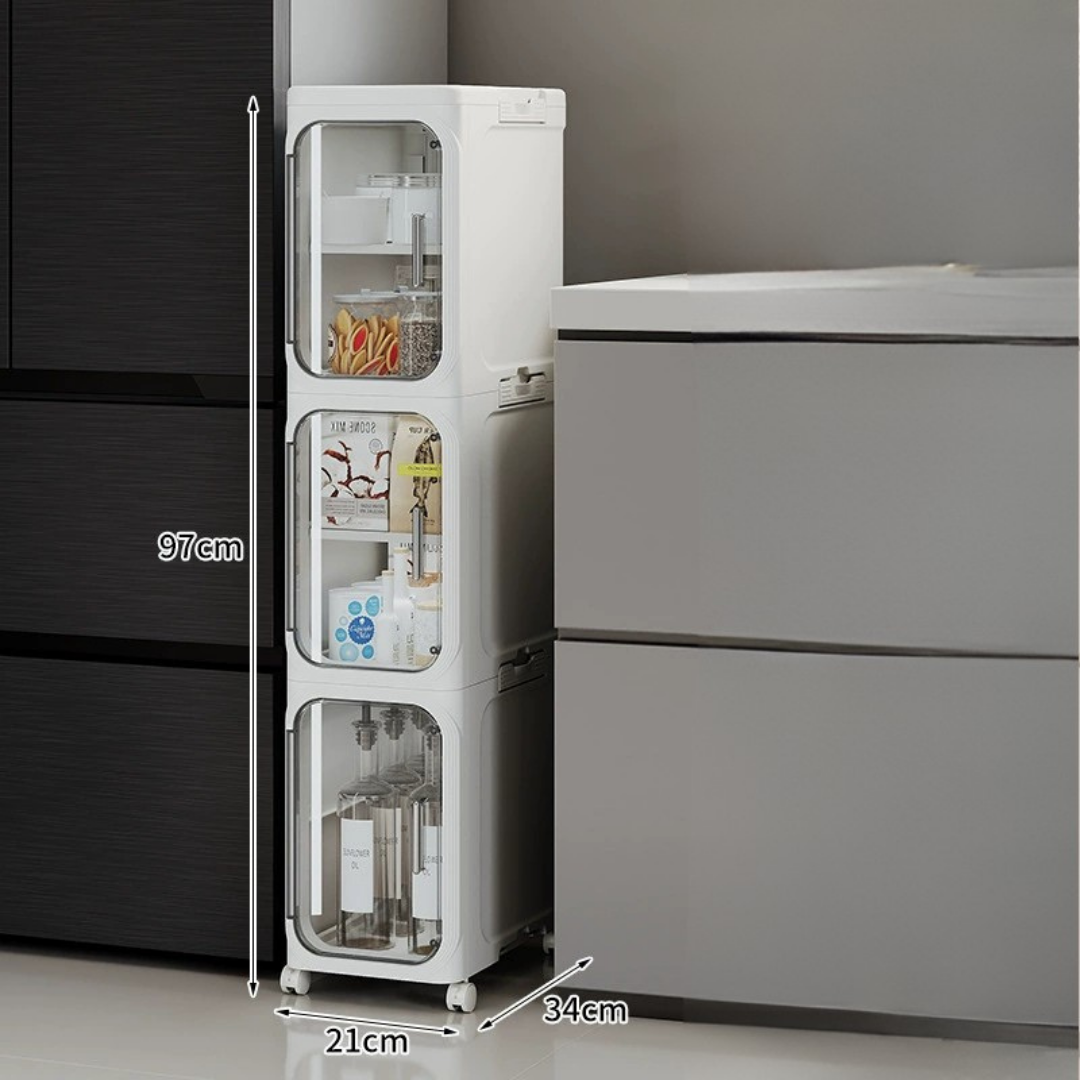 HOMERO Multi-Purpose Transparent Door Slim Storage Cabinet with Wheels