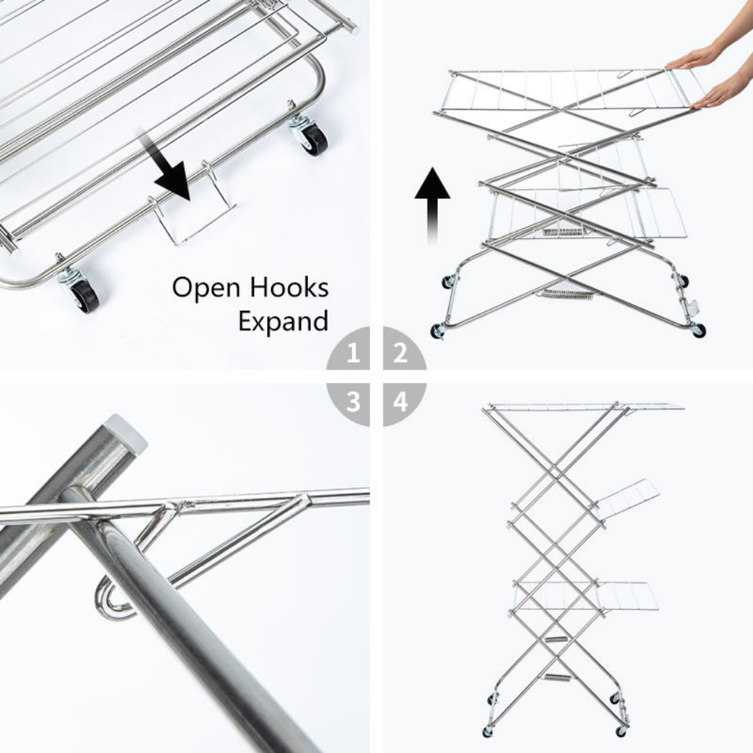 HOMERO Multi-Layer Space Saving Stainless Steel Foldable Drying Rack