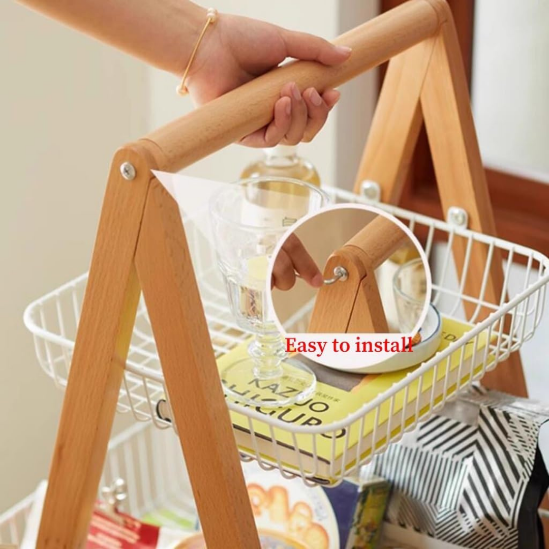 HOMERO 3-Tier Modern Wooden Metal Frame Slim Design Rolling Storage Cart