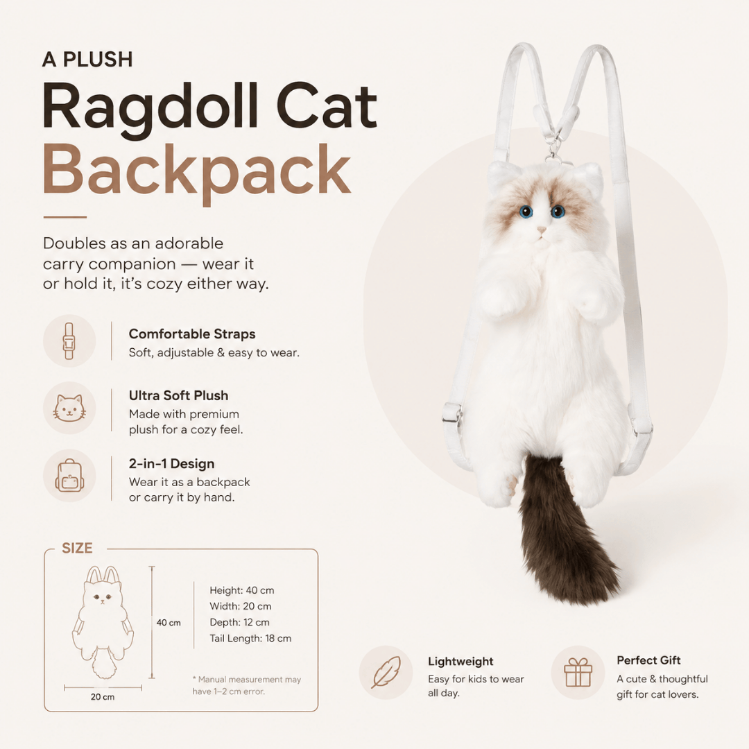 HOMERO Lifelike Stuffed Cat Shape Plush Travel Backpack